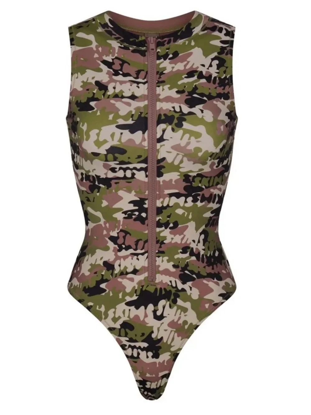 SKIMS Camo Zip-Front One-Piece Swimsuit - Green Camo